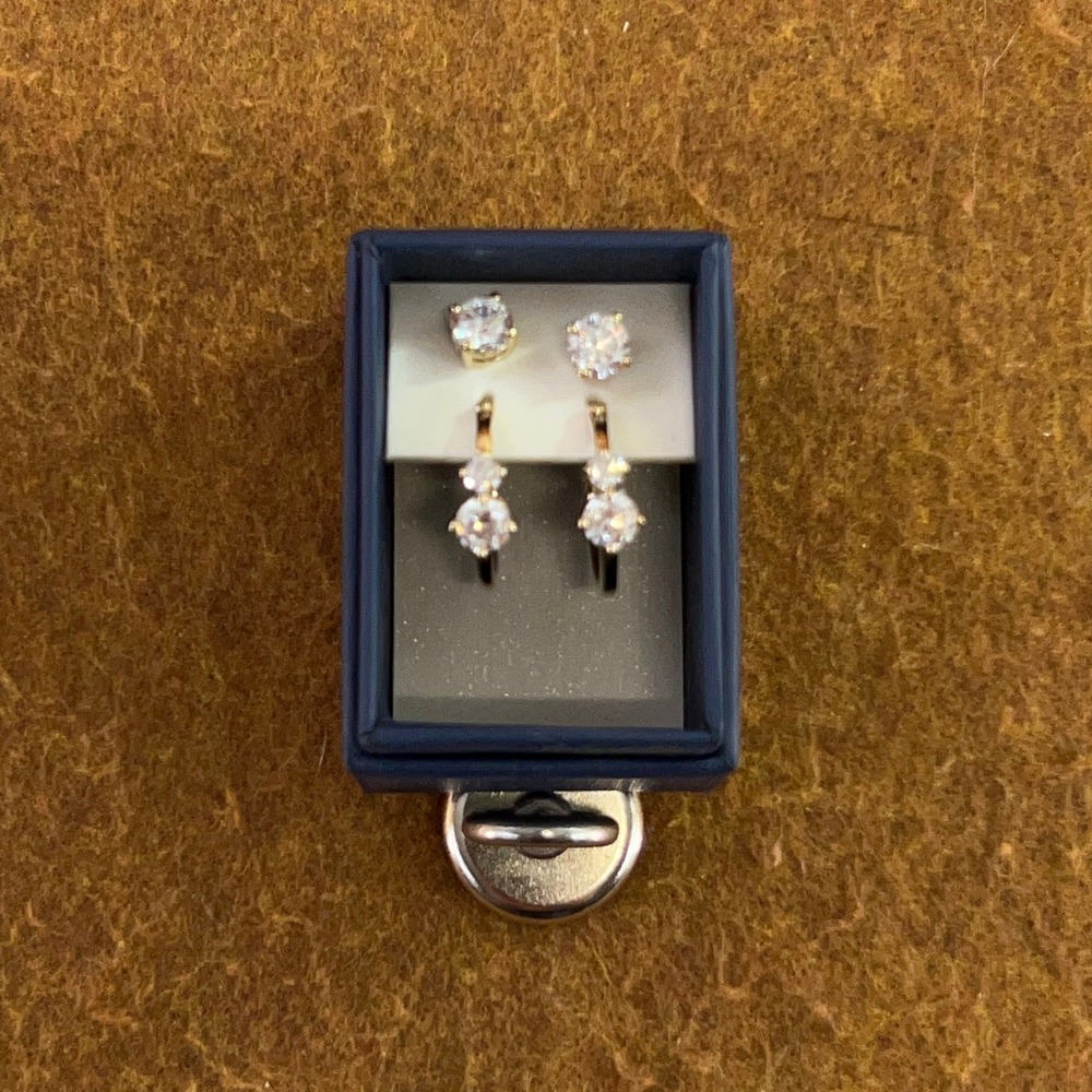 Radiance By Absolute Womens OS Gold Clear CZ Stud and Drop Earring Set New